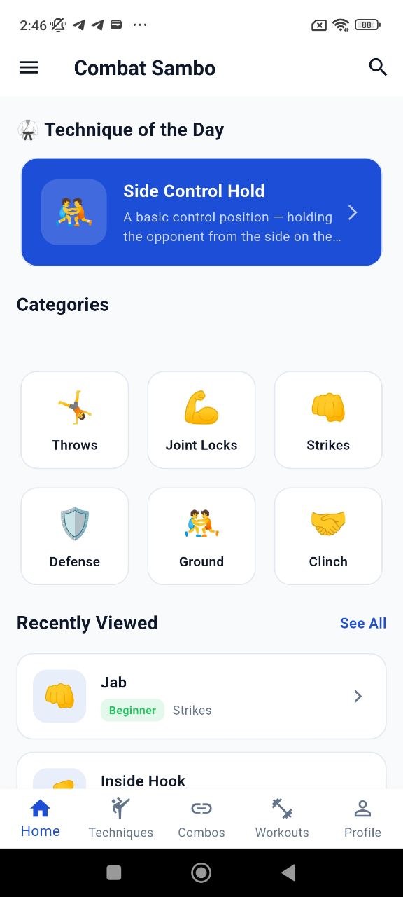 Combat Sambo home screen