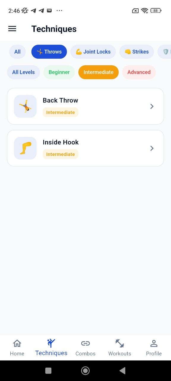 Techniques list screen