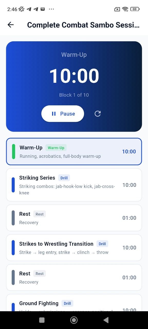Workouts list screen